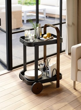 ubra实木可移动收纳架客厅带轮边几家用餐车小推车多功能