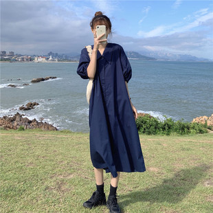 时尚夏季孕妇连衣裙长款职业外出哺乳衣服产后喂奶衣夏天衬衫裙子