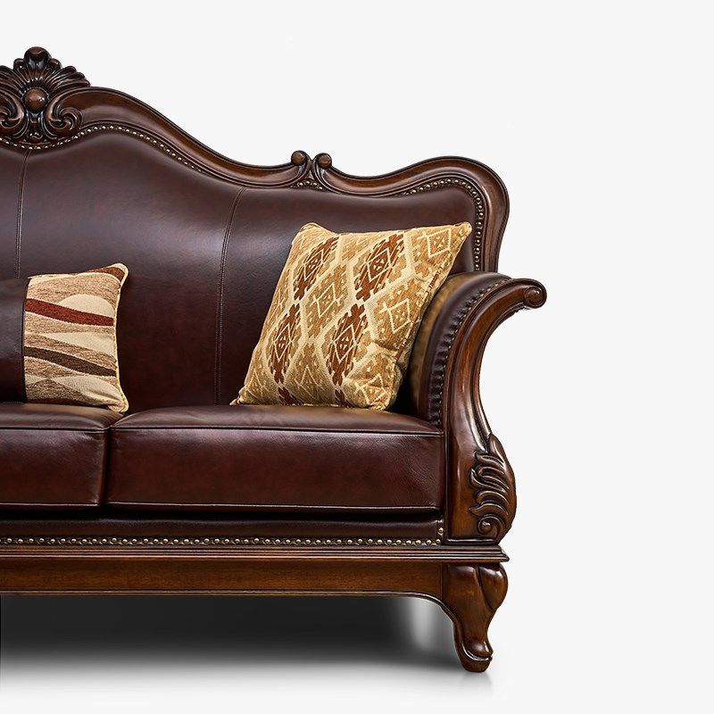 美式复古胡桃木纯实木真皮沙发客厅欧式轻奢高级感三人位头层牛皮,住宅家具,实木沙发,淘宝优惠券,粉丝福利购,淘宝优惠卷