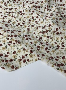 E506米色底小碎花印花雪纺布头 柔软垂坠透气连衣裙上衣旗袍面料