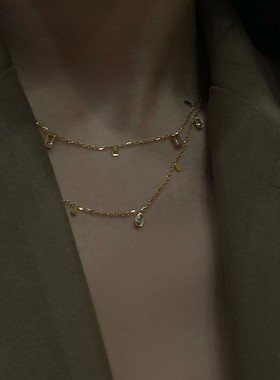 气质小众带钻项链女秋冬2021年新款设计感水滴锁骨链百搭颈链配饰
