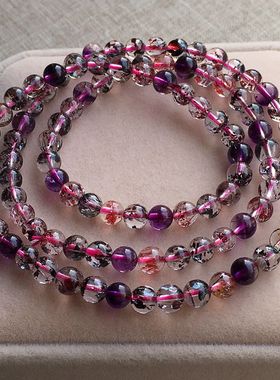 天然超级七水晶手链女金太阳紫发晶三轮骨干金草莓手串单圈多圈