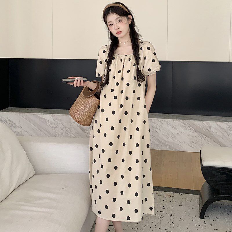 孕妇装夏装时尚短袖方领波点连衣裙2025新款孕妇裙夏季怀孕裙子夏