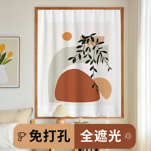 免打孔遮光窗帘简易安装北欧风小窗户短卧室遮挡遮阳帘魔术贴自粘