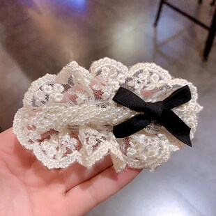 复古温柔白色蕾丝花边发夹女法式侧边夹2024新款甜美发卡头饰顶夹