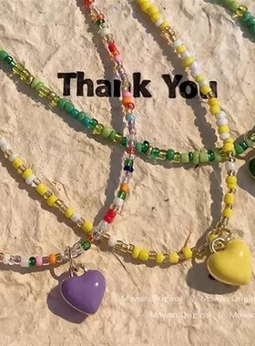 法式手工滴油爱心彩色串珠项链小众轻奢甜美颈链锁骨链多巴胺配饰