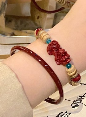 红色朱砂手镯子女款貔貅手串珠手链轻奢小众精致手环新中式手饰品