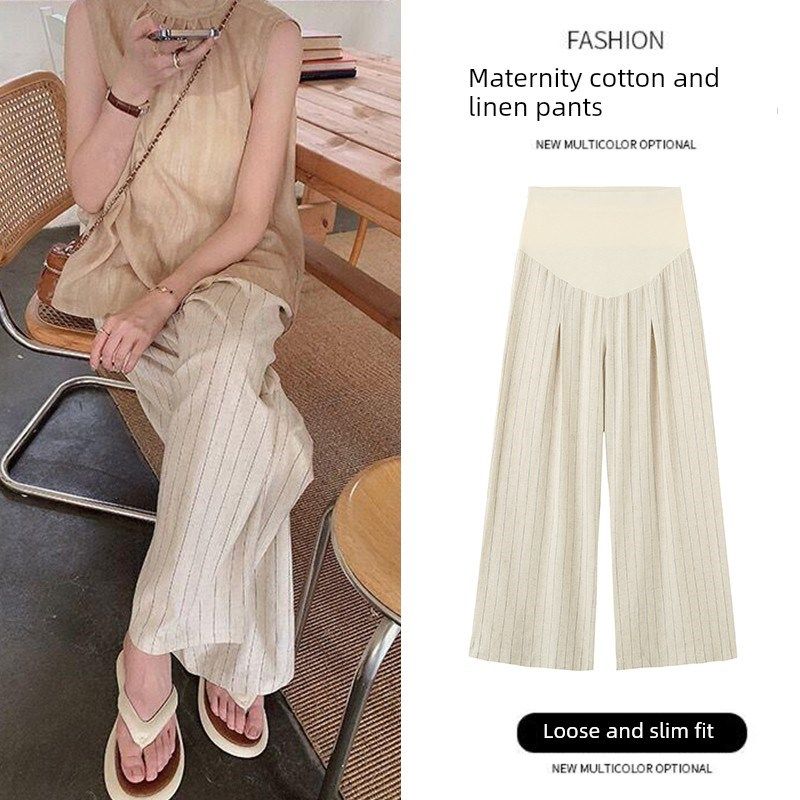 2024年夏季孕妇棉麻宽松条纹阔腿裤新款夏装休闲薄裤,孕妇装/孕产妇用品/营养,孕妇休闲裤,淘宝优惠券,粉丝福利购,淘宝优惠卷