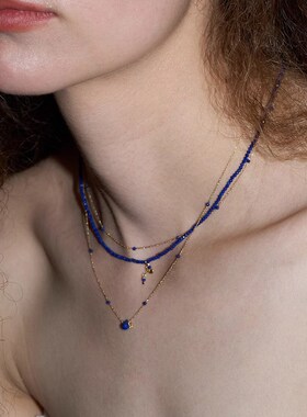 手工房全蓝青金石锁骨链手工包金项链显白时尚简约精致项链女