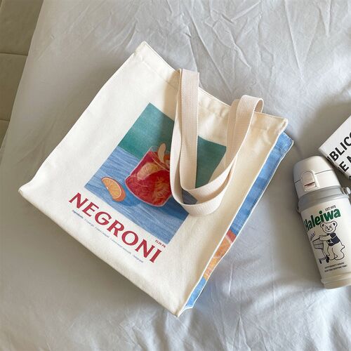 Negroni印花单肩包夏天帆布包百搭休闲环保女包学生布袋大容量