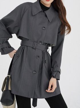 灰色风衣外套女2024年设计感时尚韩版新款英伦风休闲宽松长款大衣