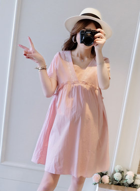 小清新孕妇装潮2021夏款连衣裙韩版中长款宽松夏天裙子孕妇上衣服