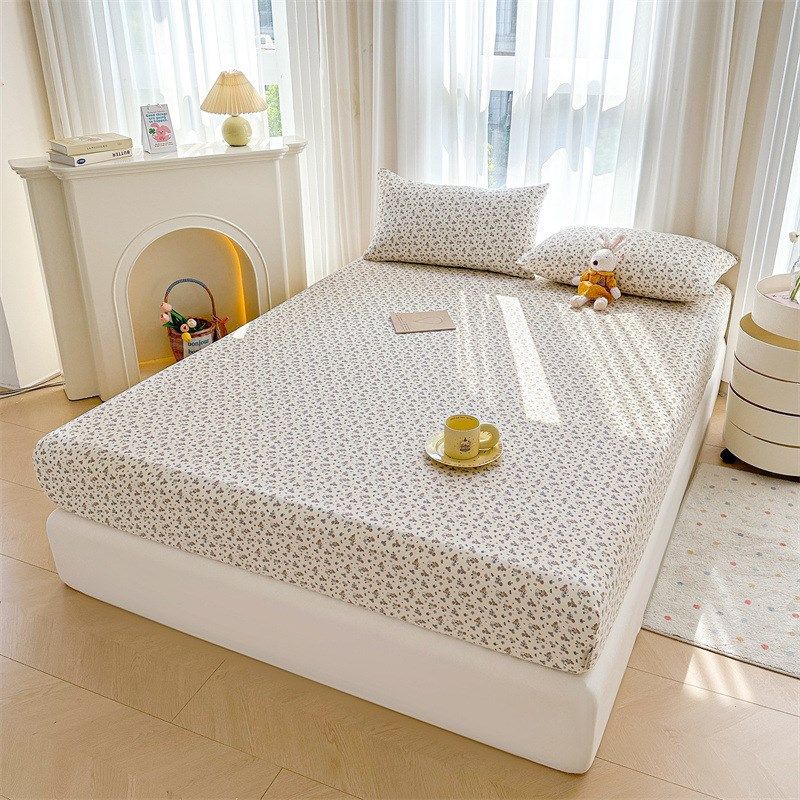 韩版卡通小碎花全棉双层纱床笠单件枕套三件套单双人床席梦思床罩