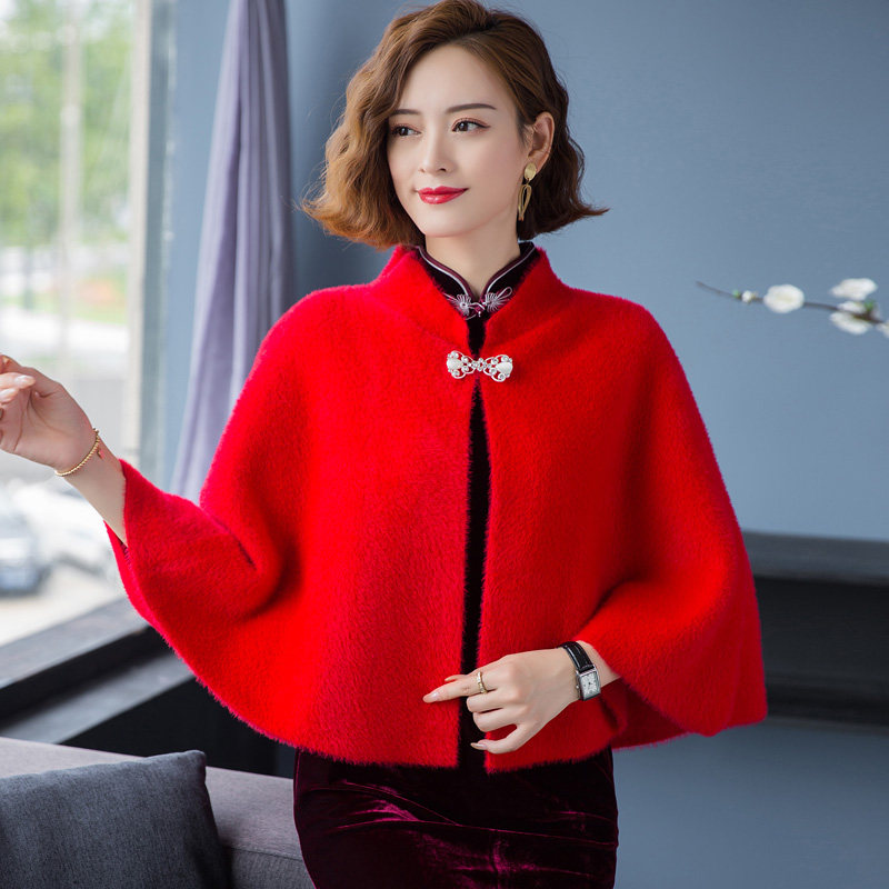 斗篷披肩秋冬季貂绒结婚庆妈妈配旗袍礼服高贵外套敬酒服外搭披风