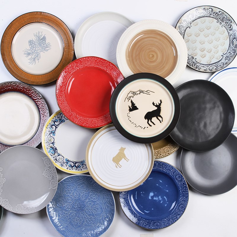 大盘子陶瓷菜盘家用10寸圆形意面盘日式创意双色鱼头盘子酒店餐盘