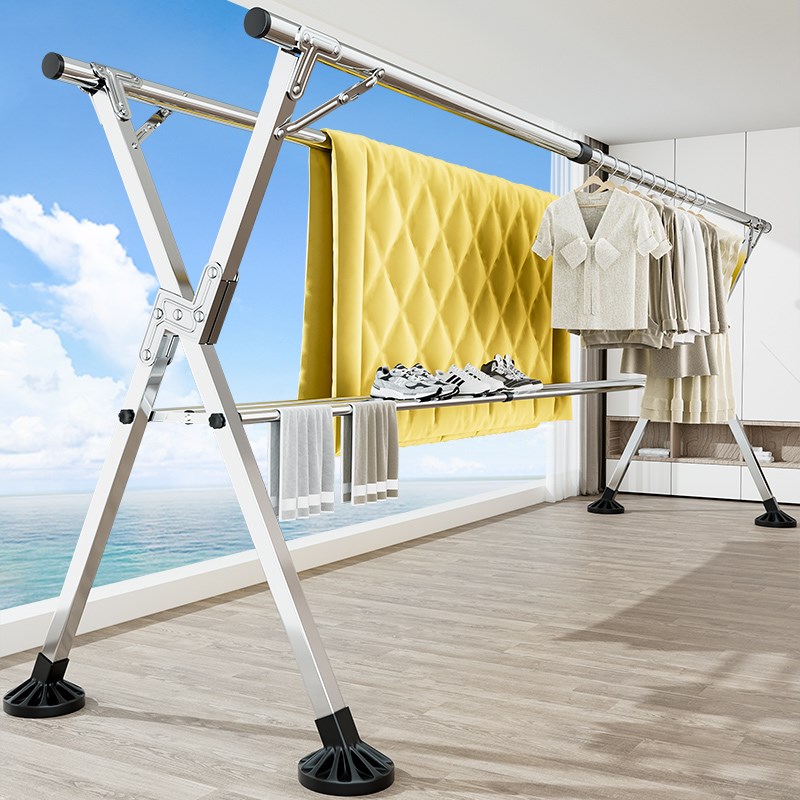 真/不锈钢】折叠晾衣架落地室内家用阳台卧室户外凉伸缩杆式晒被