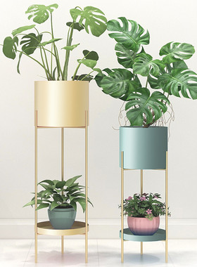 轻奢铁艺落地式花架阳台室内客厅多层吊兰绿萝花盆摆件