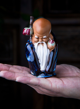 寿星公仙翁寿桃仙翁中式书桌房书盆栽盆景搭配陶瓷小摆件