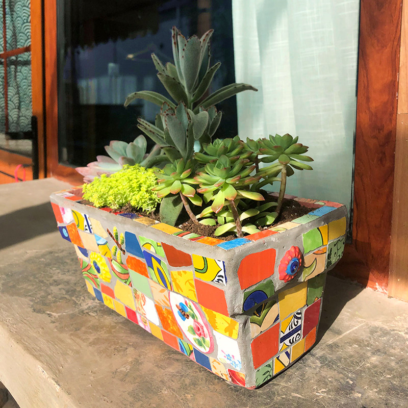 特色田园陶瓷马赛克长方形多肉老桩花盆肉肉盆