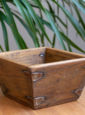 老旧招财实木斗金仿古米斗创意粗陶客厅摆件艺术品开张礼品