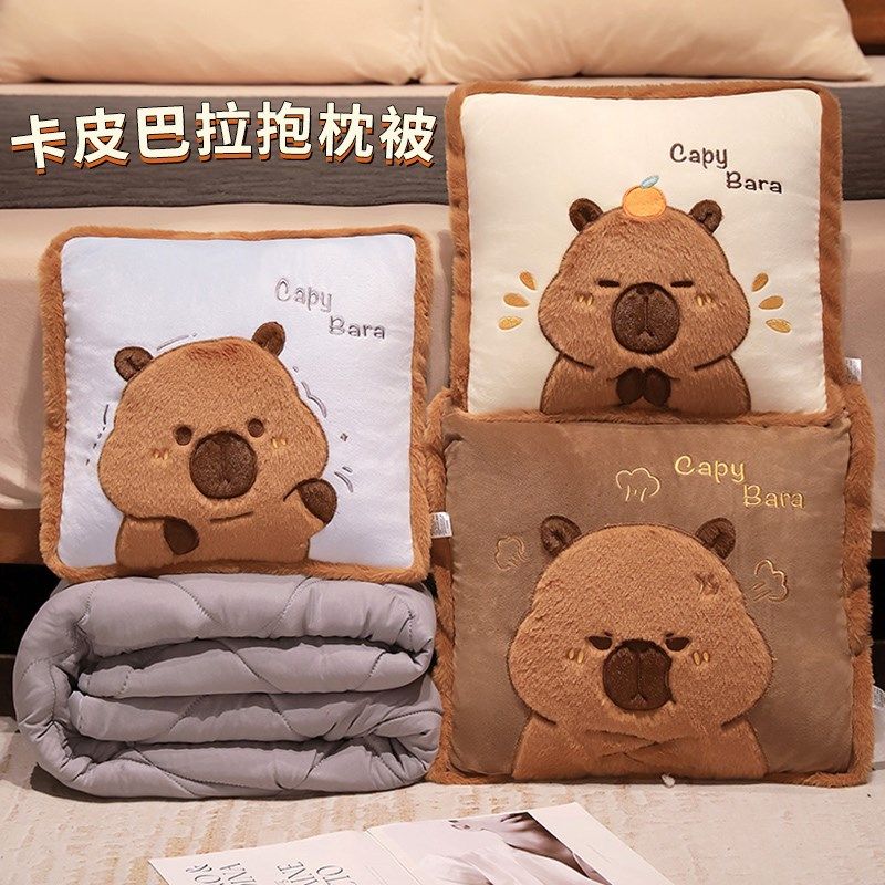 水豚抱枕被子两用冬季睡觉毯子二合一沙发车载午睡枕头靠枕,居家布艺,抱枕被,淘宝优惠券,粉丝福利购,淘宝优惠卷