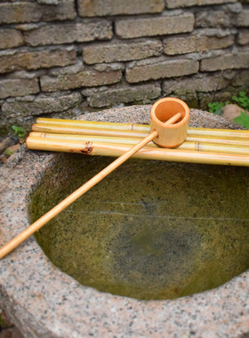 竹排水勺石槽鱼缸竹子流水摆件日式庭院景观竹流水器装饰造景