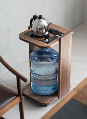 移动茶几车茶柜架黑胡桃木泡茶台烧水壶一体飘窗阳台小茶车茶水架