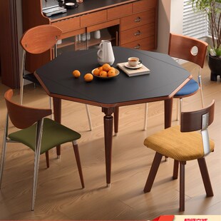木制小咖啡实木板岩可伸缩方形餐桌可变圆形八角形方形和圆形两用