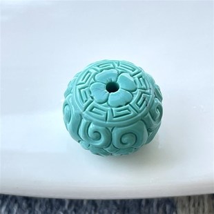湖北原矿高瓷绿松石回纹珠散珠圆珠雕刻单珠腰珠文玩手串配珠天然
