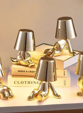 思考者灯充电小夜灯高端摆件金色兄弟小金人