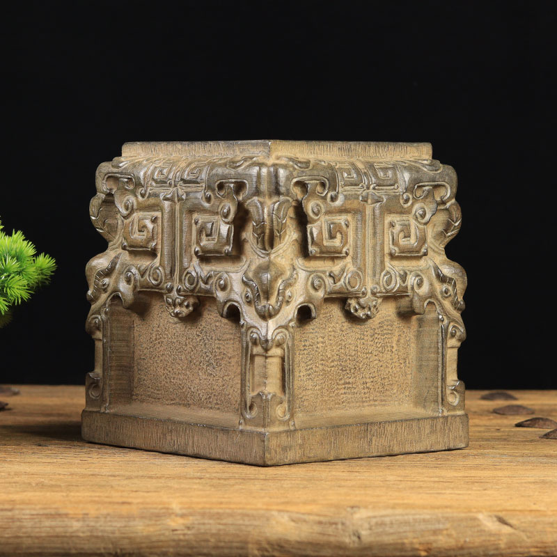 中式仿古做旧青石浮雕会所茶馆摆件四象石墩门墩石底座老旧石头