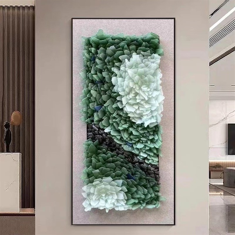 装饰画现代简约抽象手工拼贴海玻璃实物画酒店售楼处等立体挂画图片