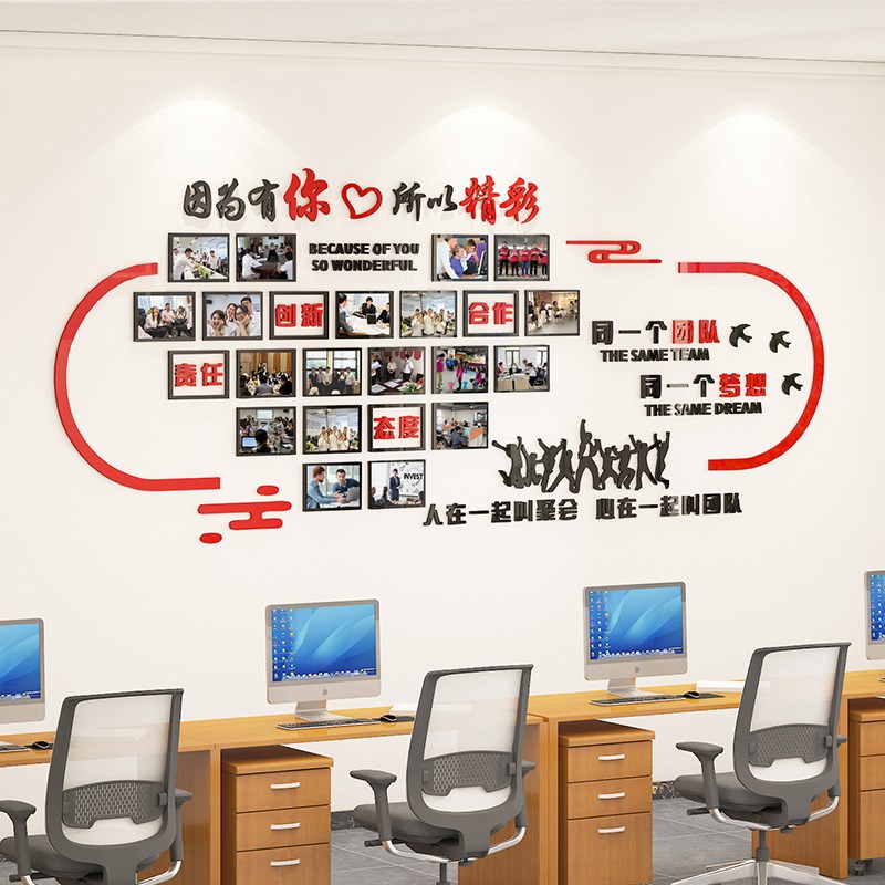 企业文化墙布置员工风采展示照片墙贴活动合影励志墙面装饰
