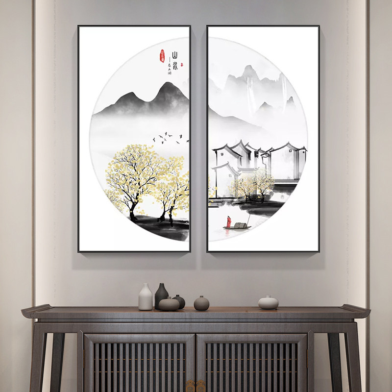 新中式水墨山水画客厅背景墙面装饰画玄关书房挂画中国风壁画,家居饰品,现代装饰画,淘宝优惠券,粉丝福利购,淘宝优惠卷