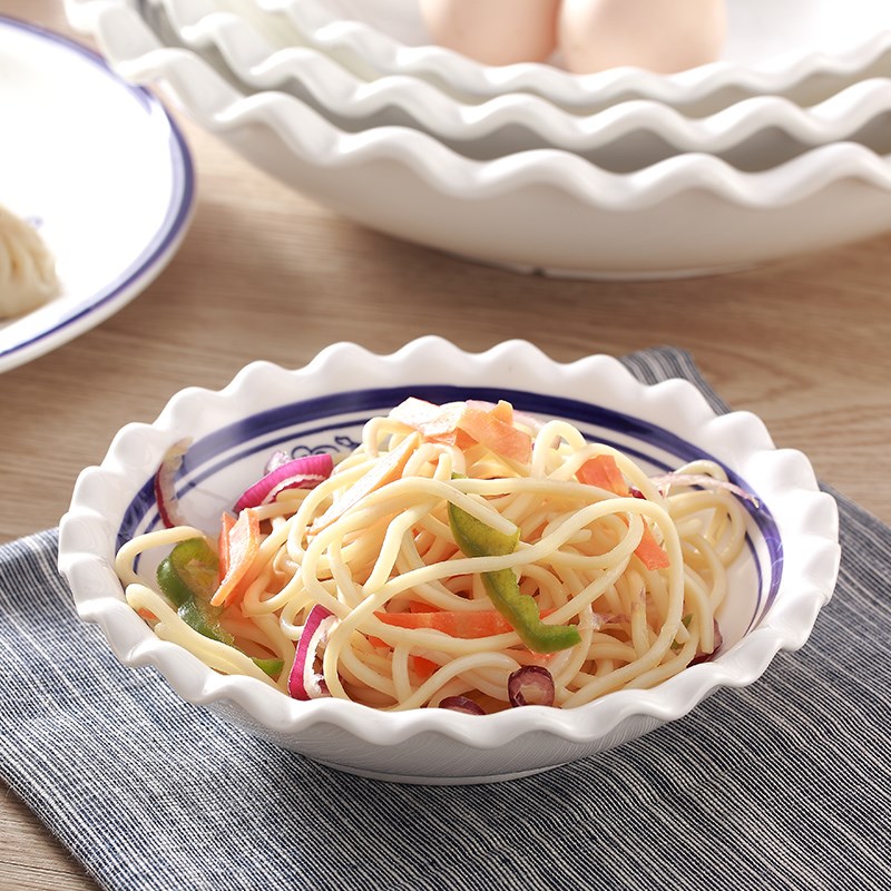 双线兰花家用菜碗盘日式陶瓷餐具 简约创意盘子汤盘汤碗大盘深盘