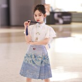 夏季 薄款 改良汉服古装 明制儿童古风唐装 童装 女童中国风马面裙套装