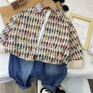 男童衬衫外套春秋款2024新款潮时髦韩版儿童春装男孩洋气中童小童