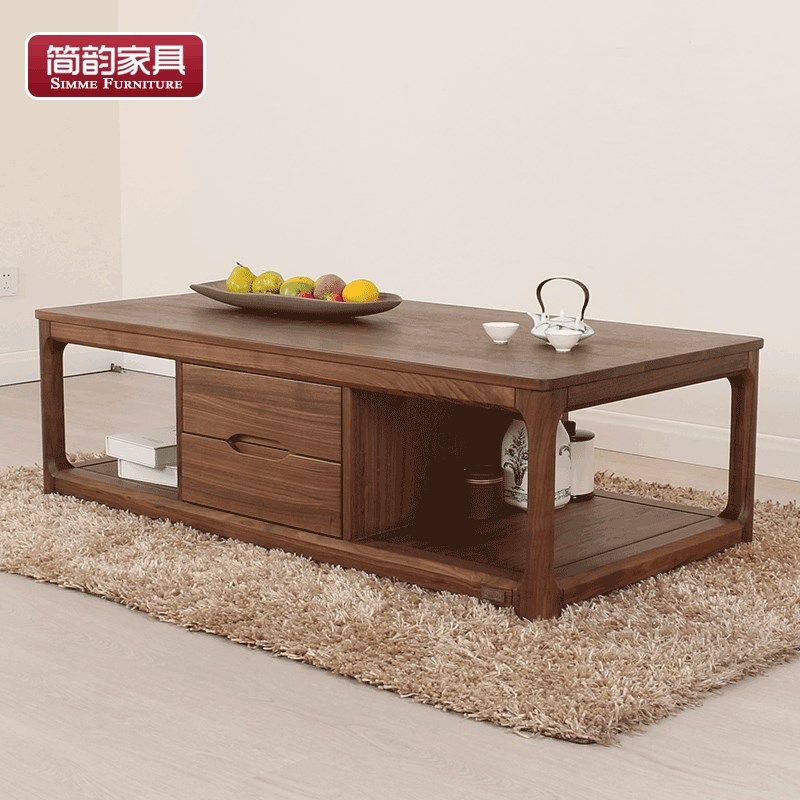 全实木茶几北欧风茶台现代简约小户型茶几桌带抽屉黑胡桃木茶桌,住宅家具,茶几,淘宝优惠券,粉丝福利购,淘宝优惠卷