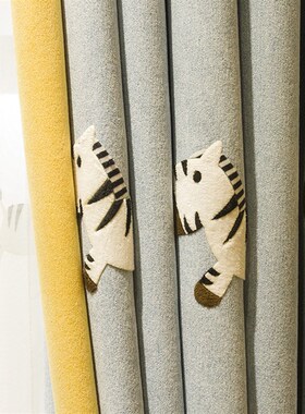 小清新蓝色系卡通主题可爱长颈鹿圣诞树儿童房窗帘可做成品