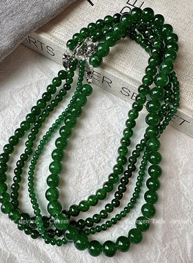 超显肤白~新中式绿色串珠项链2024新款锁骨链高级感气质轻奢颈链