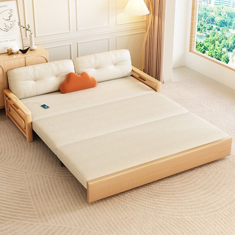 实木沙发床可折叠多功能小户型客厅双人猫抓布储物中式两用沙发床,住宅家具,沙发床,淘宝优惠券,粉丝福利购,淘宝优惠卷