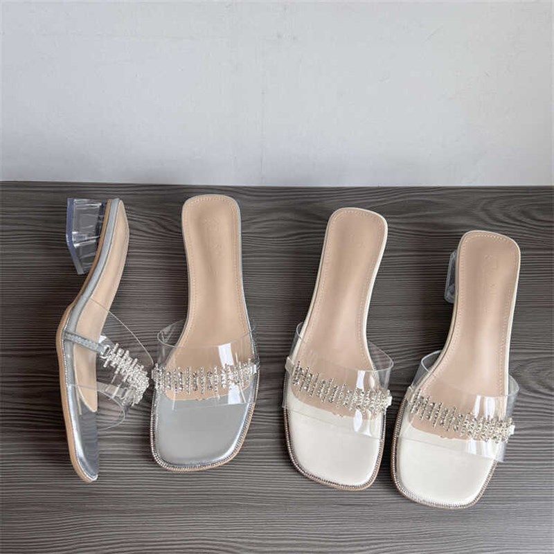 高跟鞋粗跟凉拖半拖外穿露趾夏季2024新款韩版一字带透明凉鞋女鞋,女鞋,一字拖,淘宝优惠券,粉丝福利购,淘宝优惠卷
