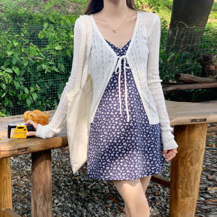 白色罩衫吊带裙连衣裙披肩外搭开衫女夏针织衫长袖防晒衣薄款外套