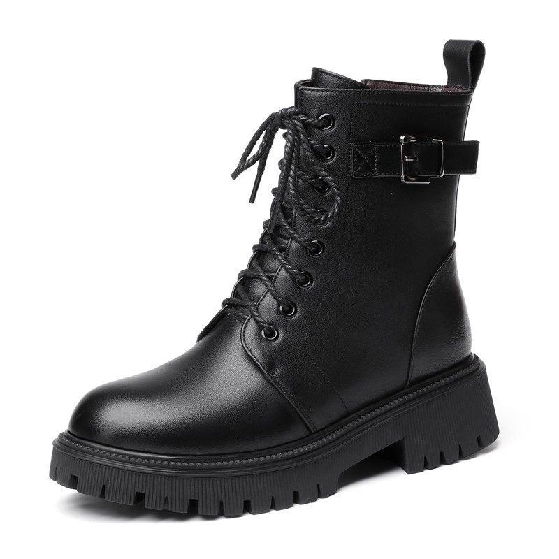 冬天靴子女系带马丁靴真皮加厚纯羊毛短靴低跟粗跟棉皮鞋43大码鞋,女鞋,马丁靴,淘宝优惠券,粉丝福利购,淘宝优惠卷