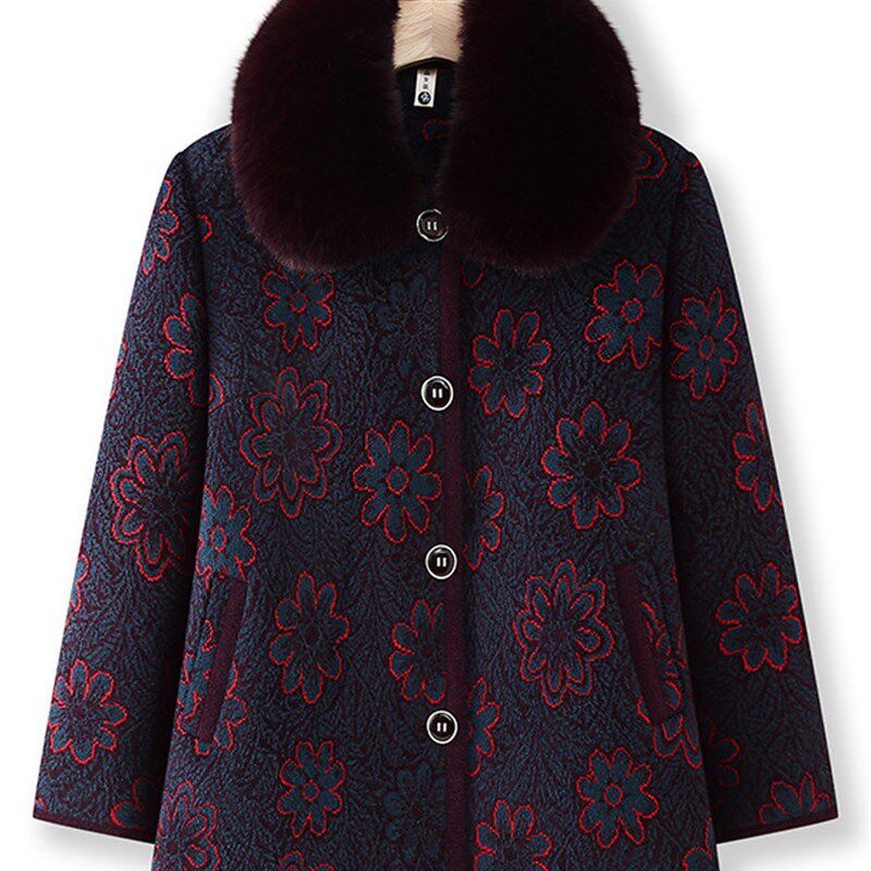 【现货】中老年人奶奶装加绒保暖毛领外套2024秋冬毛呢大衣妈妈装