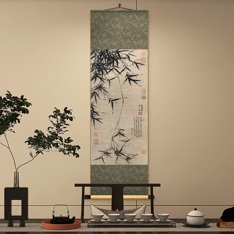 王绂墨竹图新中式客厅书房复古水墨装饰画竖版茶室餐厅过道挂画图片