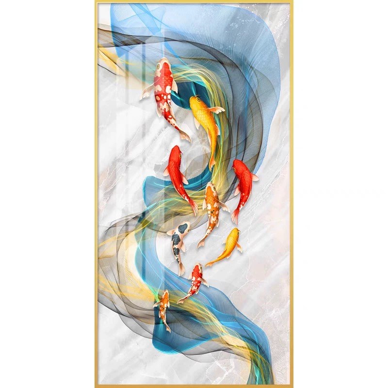 九鱼图装饰壁画玄关挂画高端轻奢正对门入户现代轻奢送礼好寓意画图片
