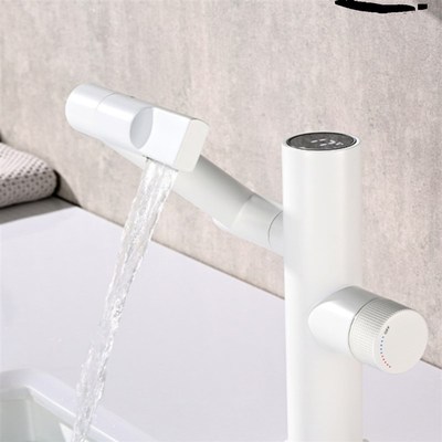 全铜招财猫水龙头360度转动数显龙头机器猫面盆龙头洗脸盆专用