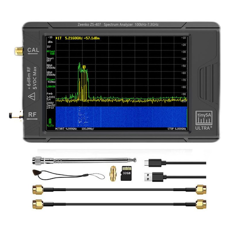 tinySA ULTRA PlusZS406 407 4寸手持频谱分析仪100k-5.4G 7.3GHZ