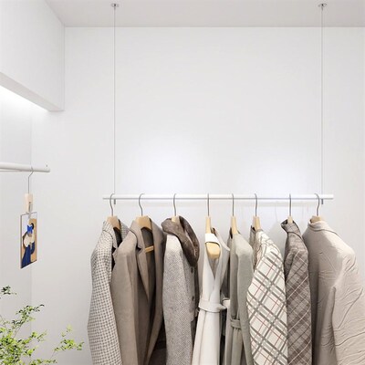 墨希服装店橱窗黑白色展示挂衣架吊顶悬挂吊架陈列架钢丝吊挂架子